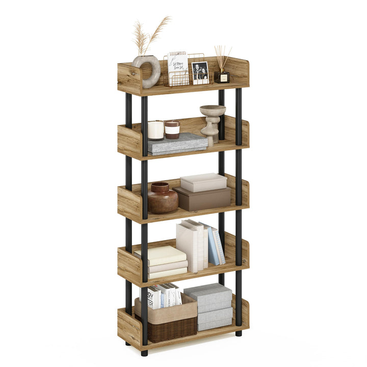 Furinno Turn-N-Tube 5-Tier Multipurpose Shelf / Display Rack / Storage Shelf / Bookshelf, Classic Tubes, Sonoma Oak/White 5-Tier Classic Tube