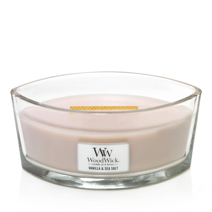 Woodwick Ellipse Scented Candle, Vanilla & Sea Salt, 16oz | Up to 50 Hours Burn Time & Ellipse Scented Candle, Sand & Driftwood, 16oz | Up to 50 Hours Burn Time Single Pour VANILLA SEA SALT Candle + Candle, Sand & Driftwood