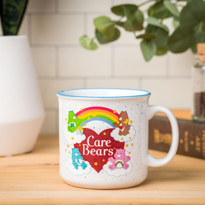 Silver Buffalo Care Bears Rainbow Glitter Heart Logo Ceramic Camper Mug, 20 Ounces