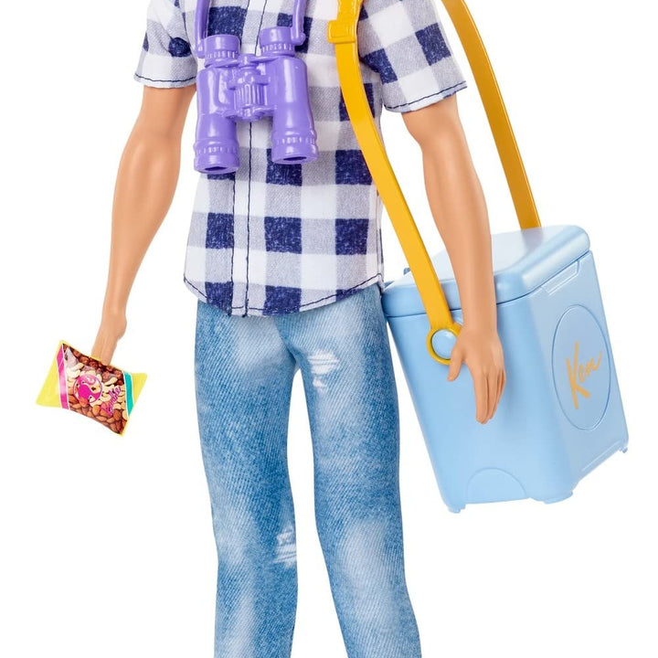 Barbie Doll & Accessories, It Takes Two Camping Set with Cooler, Map & More, Blonde Ken Doll with Blue Eyes in Plaid Shirt