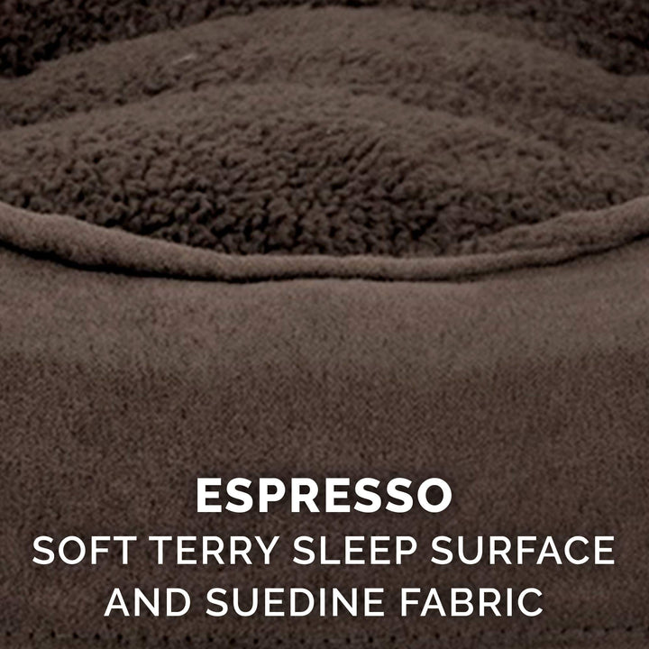 Furhaven Dog Bed for Medium/Small Dogs w/ Removable Washable Cover & Reversible Pillow Cushion Insert, For Dogs Up to 18 lbs - Terry & Suede Oval Lounger - Espresso, Medium