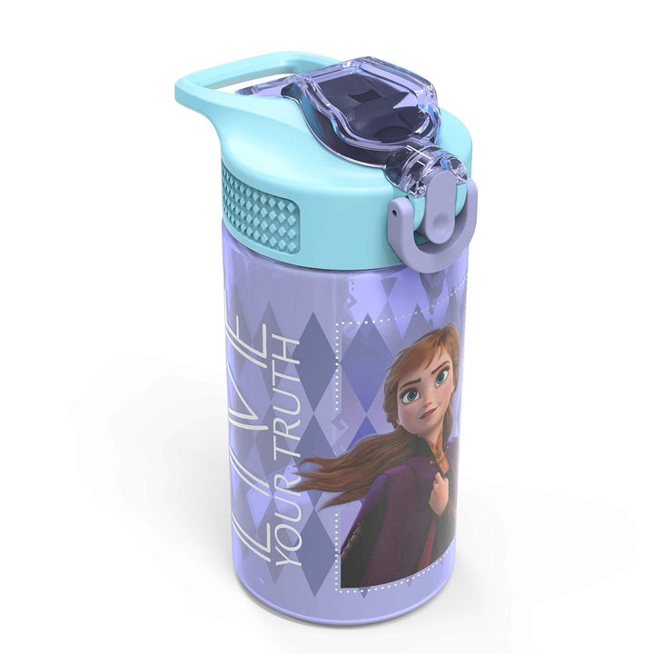 Zak Designs Disney Frozen 2 Kids Water Bottle Set with Reusable Straws and Built in Carrying Loops, Made of Plastic, Leak-Proof Designs 16 oz, BPA-Free, 2pc Set, Elsa & Anna (Frozen 2)