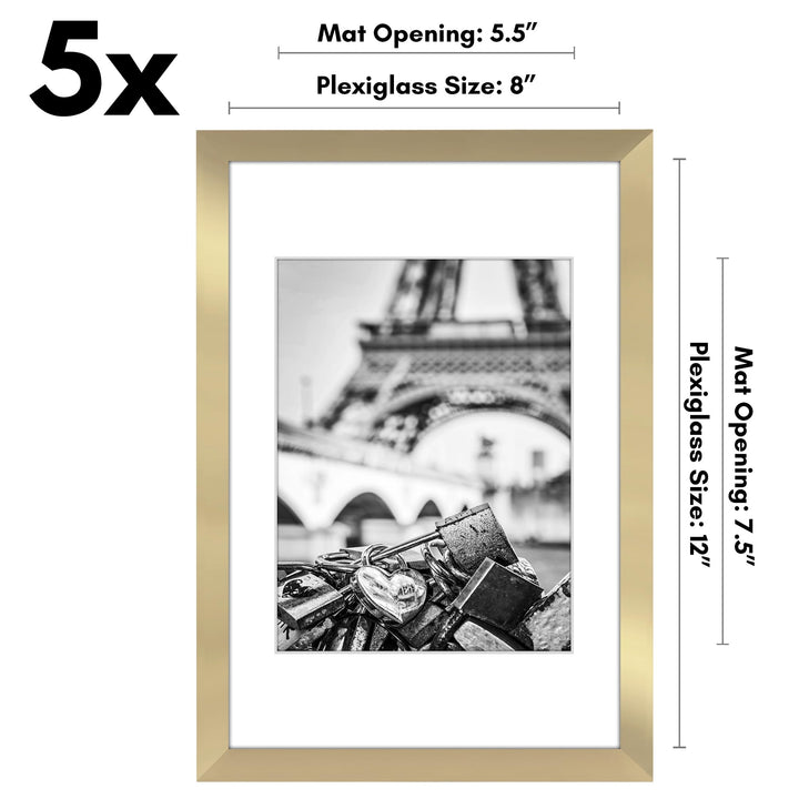 Americanflat 12x16 Picture Frame with Polished Plexiglass - Set of 5 - Use as 8.5x11 Frame with Mat or 12x16 Frame Without Mat - Galleria Collection - Gallery Wall Frame Set for Wall Display - White