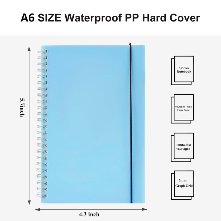 3 Pack Small Spiral Notebook, A6 Square Journal Notebook 4.3" x 5.7", 100GSM 5x5mm Square Grid, 80 Sheets/160 Pages, Grid Spiral Notebooks Journals for Writing, Sketch Book A6 (4.3" x 5.8") Squared