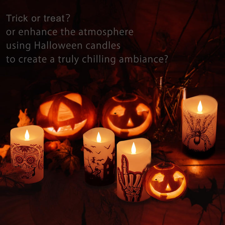 Halloween Flameless LED Candles with Remote Control, 3"x 5"Battery Operated Pillar Real Wax with Timer for Halloween Decorations, Skeletal Hands Candle 3"x5" Skeletal Hands