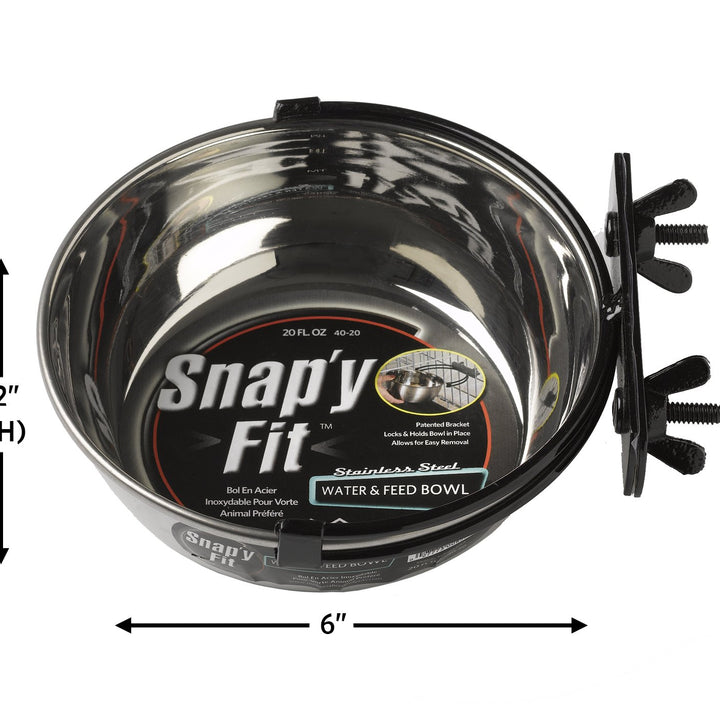 MidWest Homes for Pets Snap'y Fit Food Bowl | Pet Bowl, 20 oz. (2.5 cups) | Dog Bowl Easily Affixes to a Metal Dog Crate, Cat Cage or Bird Cage | Pet Bowl Measures 6L x 6W x 2H Inches,Silver