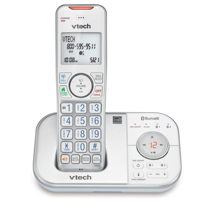 VTech VS112-17 DECT 6.0 Bluetooth Expandable Cordless Phone for Home with Answering Machine, Call Blocking, Caller ID, Intercom and Connect to Cell (Silver & White) 1 Handset