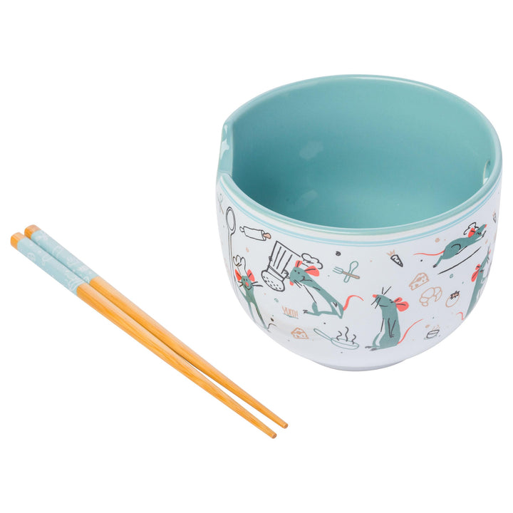 Silver Buffalo Ratatouille Multipose Boxed Ceramic Ramen Bowl with Chopsticks, 20 Ounces, Multicolor Cartoon