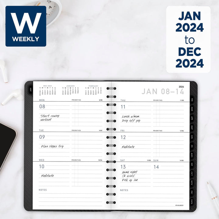 AT-A-GLANCE 2024 Weekly & Monthly Planner, 5" x 8", Small, Monthly Tabs, Pocket, Contemporary, Charcoal (70100X4524) 2024 Old Edition