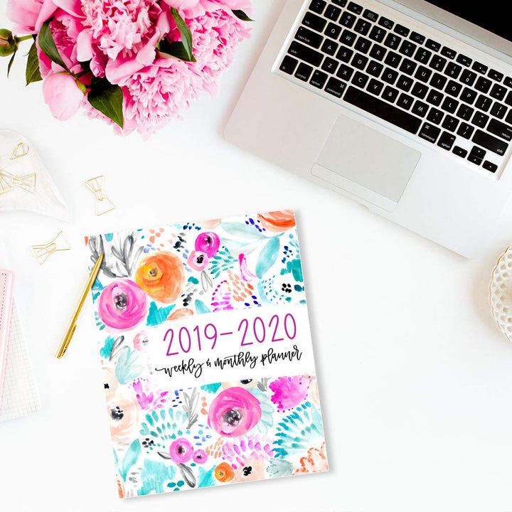 2019-2020 Weekly & Monthly Planner: July 1, 2019 to June 30, 2020: Weekly & Monthly View Planner, Organizer & Diary: Teal & Pink Modern Florals 0274