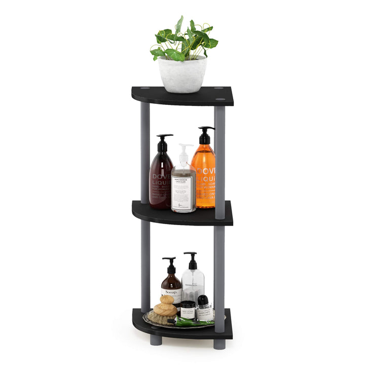 Furinno Turn-N-Tube 4-Tier Corner Display Rack Multipurpose Shelving Unit, Dark Brown Grain/Black 4-Tier Round Tube