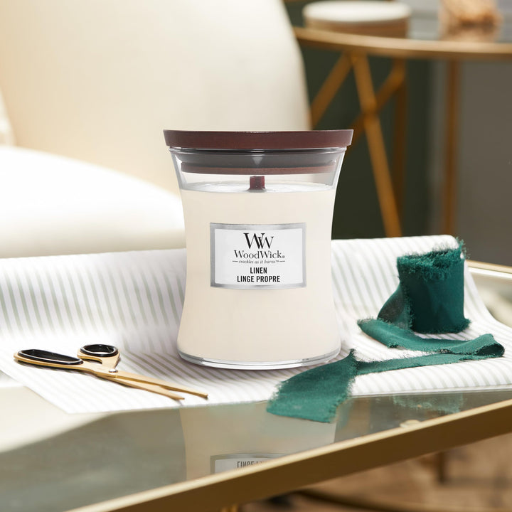 WoodWick Medium Hourglass Candle, Vanilla Sea Salt - Premium Soy Blend Wax, Pluswick Innovation Wood Wick, Made in USA Vanilla & Sea Salt