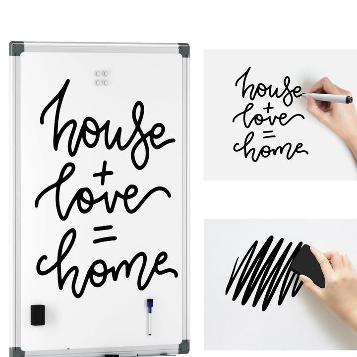 VUSIGN Magnetic White Board Kit for Wall 36" x 24", 1 Dry Eraser & 2 Multicolor Markers & 4 Magnetic Pins, Sliver Reinforced Aluminum Frame for Home, School, Office Silver 36" x 24"