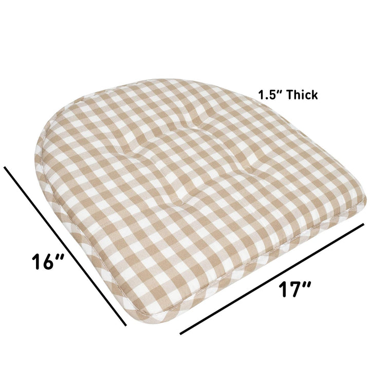 Sweet Home Collection Chair Cushion Memory Foam Pads Tufted Slip Non Skid Rubber Back U-Shaped 17" x 16" Seat Cover, 2 Count (Pack of 1), Checkered Taupe/White