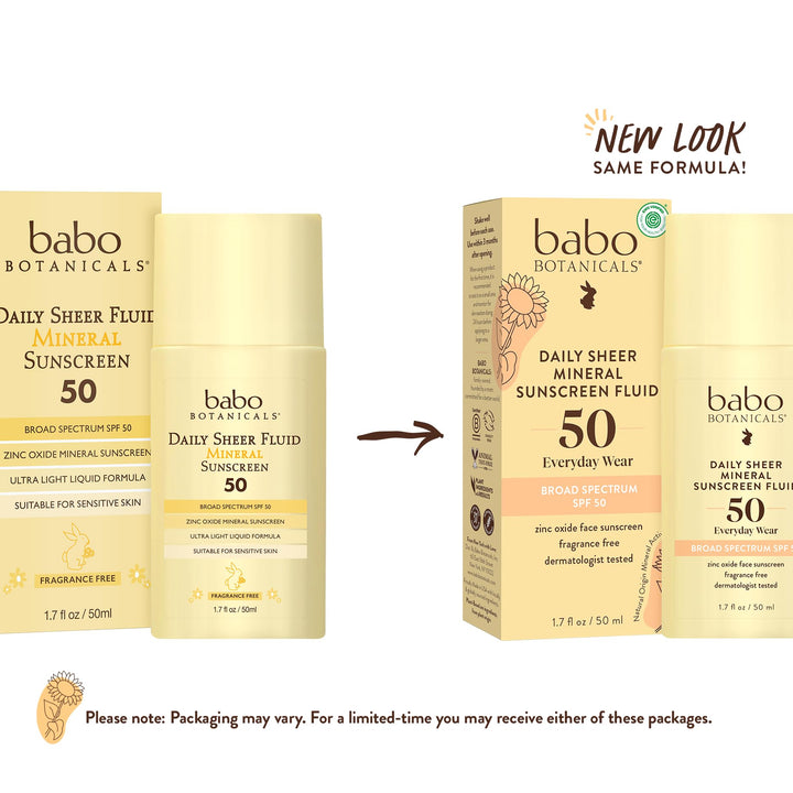 Babo Botanicals Daily Sheer Mineral Sunscreen Fluid SPF50 - Natural Zinc Oxide - Passion Fruit Oil - Fragrance Free - Ultra-Lightweight - For Face - For all ages