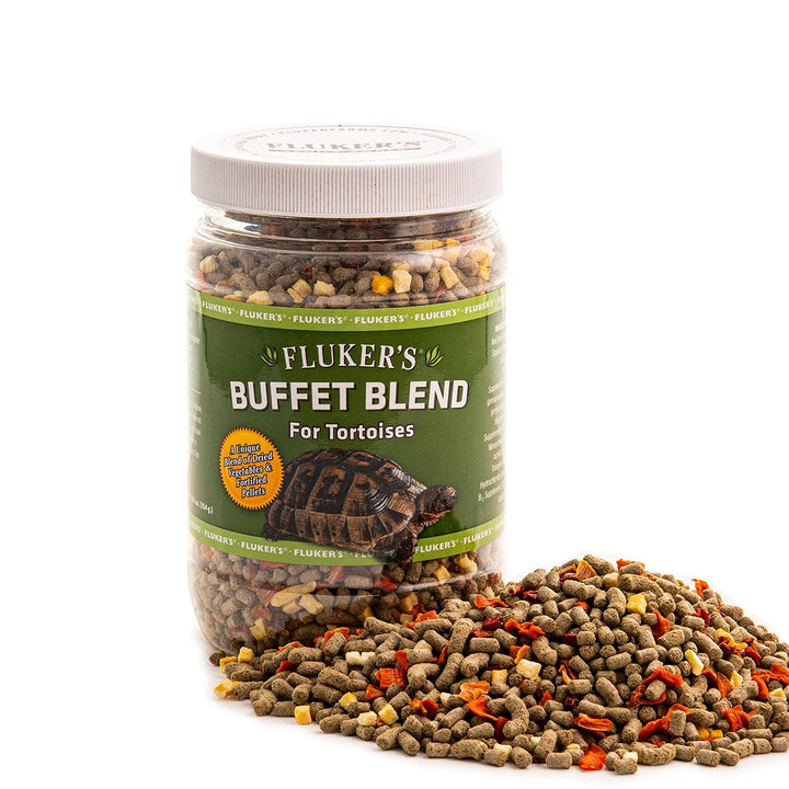 Fluker's Buffet Blend Tortoise Food - Ideal for Box Turtle Food, Complete & Balanced Diet with Veggies and Fortified Pellets, Freeze-Dried Squash, Vitamin-Enriched, Calcium for Shell Growth, 12.5oz