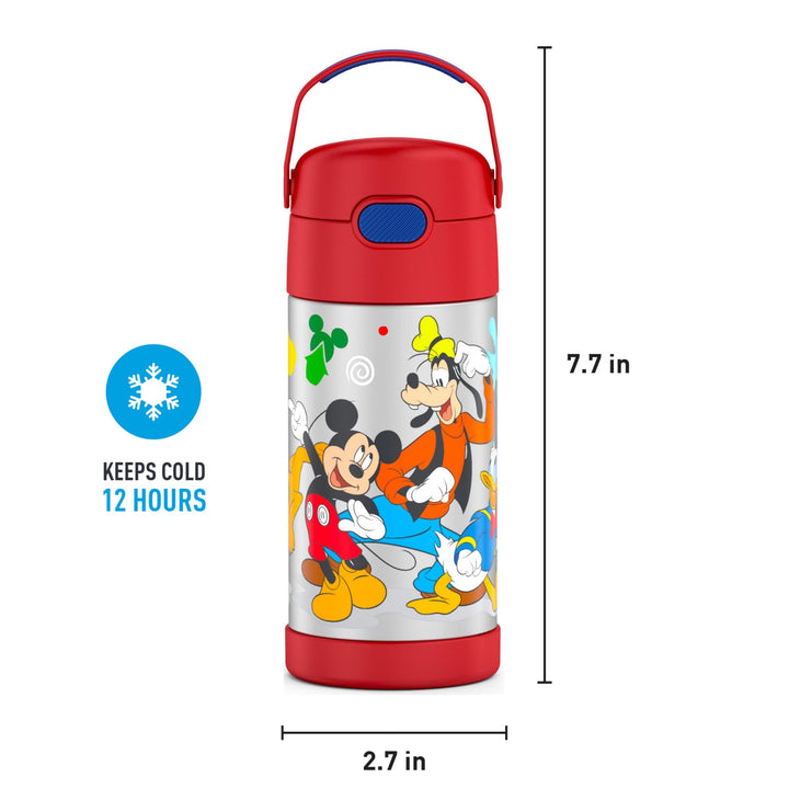 THERMOS FUNTAINER 12 Ounce Stainless Steel Vacuum Insulated Kids Straw Bottle, Mickey Mouse