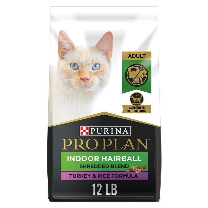 Purina Pro Plan Hairball Management, Indoor Cat Food, Shredded Blend Turkey and Rice Formula - 12 lb. Bag Shredded Blend Turkey & Rice 12 Pound (Pack of 1)