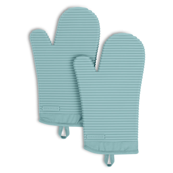 KitchenAid Ribbed Soft Silicone Oven Mitt 2-Pack Set, Mineral Water Aqua, 7.5"x13" Oven Mitt Set