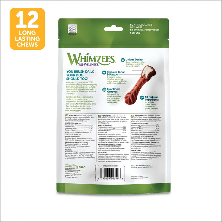 WHIMZEES by Wellness Brushing Dental Chews For Dogs, Grain-Free, Long Lasting Treats, Freshens Breath Medium Breed, 12 Count 12 Count (Pack of 1) Standard Pack