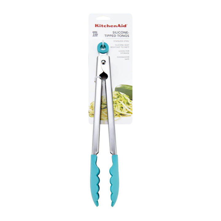 KitchenAid Silicone Tipped Stainless Steel Tongs, 12 Inch, Aqua Sky