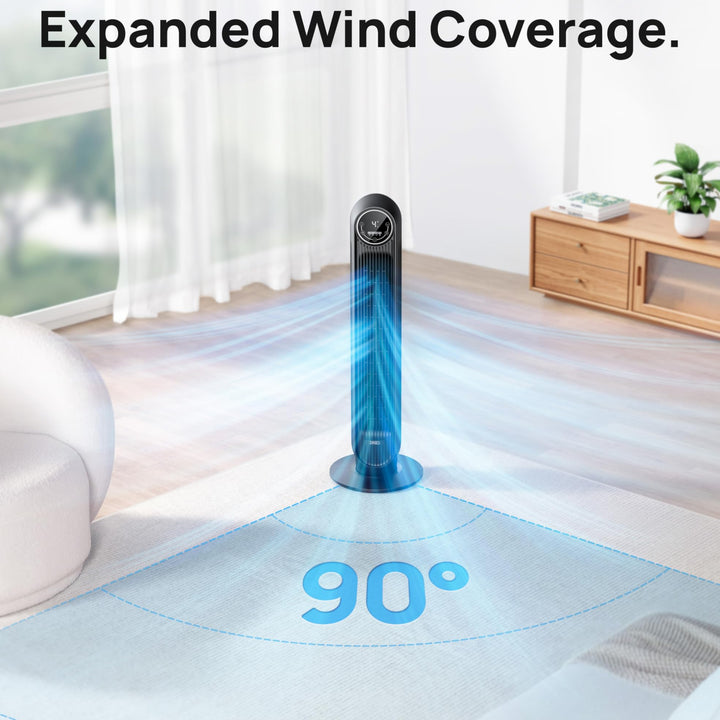 Dreo Tower Fan for Bedroom, 25ft/s Velocity Quiet Floor Fan, 90° Oscillating Fans for Indoors with 4 Speeds, 4 Modes, 8H Timer, Bladeless Fan, Standing Fans, Grey, Nomad One (DR-HTF007)