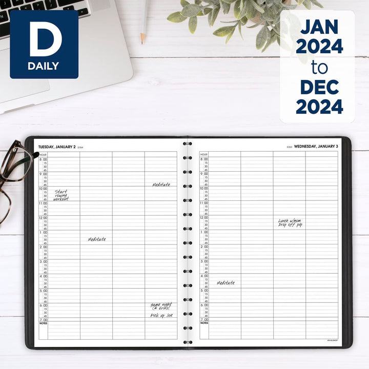 AT-A-GLANCE 2024 Daily Planner, Four Person Appointment Book, Quarter-Hourly Appointment Book, 8" x 11", Large, Black (708220524) 2024 Old Edition