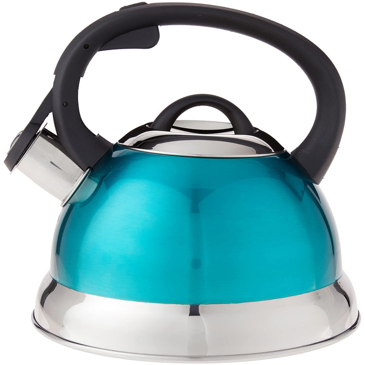 Mr. Coffee Flintshire Stainless Steel Whistling Tea Kettle W/Nylon Handle, 1.75-Quart, Metallic Teal Green