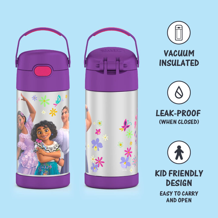 THERMOS FUNTAINER 12 Ounce Stainless Steel Vacuum Insulated Kids Straw Bottle, Encanto