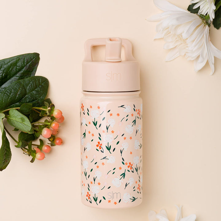 Simple Modern Kids Water Bottle with Straw Lid | Insulated Stainless Steel Reusable Tumbler for Toddlers, Girls | Summit Collection | 14oz, Chloe Floral -Chloe Floral