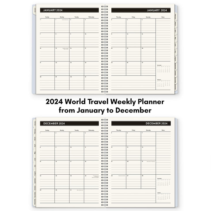 Americanflat 2024 Weekly Planner Spiral Bound 8.5 x 11 Inches - World Travel Weekly Agenda - January to December 2024 Calendar Planner with Flexible Cover and Monthly Tab Organizer