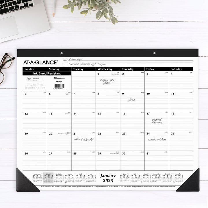 AT-A-GLANCE 2025 Desk Calendar, Desk Pad, 21-3/4" x 17", Large, Ruled Blocks, Monthly (SK250025) 1 Count 2025 New Edition