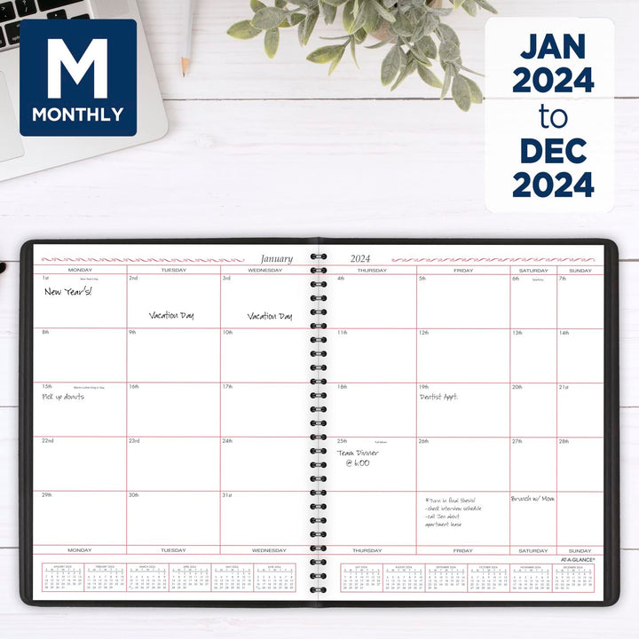 AT-A-GLANCE 2024 Monthly Planner, 8" x 10", Large, Black (701300524) 2024 Old Edition