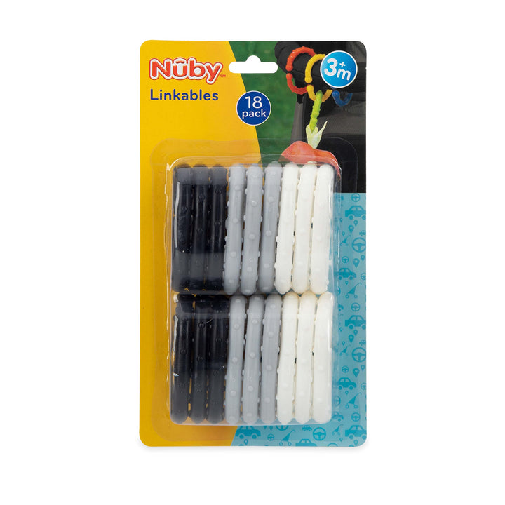 Nuby Linkables, Black, Grey, and White Attachable Links for Strollers, Car Seats, and Travel Black, Grey, & White