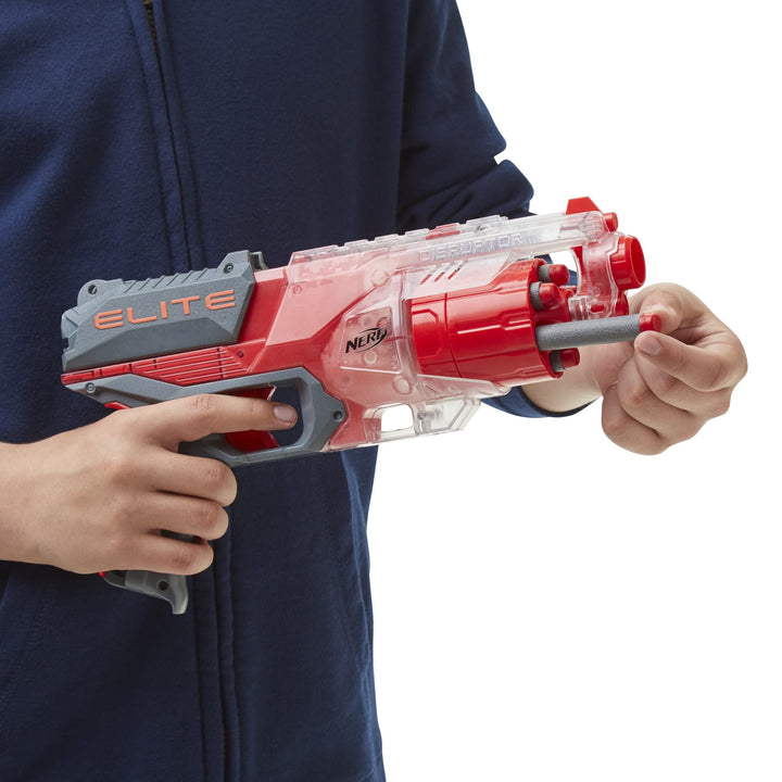 NERF Elite Disrupter Blaster, 6-Dart Rotating Drum, Slam Fire, Translucent Red, for Kids ( Exclusive)