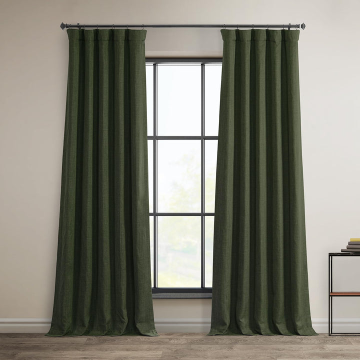 HPD Half Price Drapes Faux Linen Room Darkening Curtains - 96 Inches Long Luxury Linen Curtains for Bedroom & Living Room (1 Panel), 50W X 96L, Tuscany Green