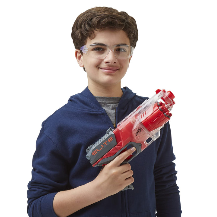 NERF Elite Disrupter Blaster, 6-Dart Rotating Drum, Slam Fire, Translucent Red, for Kids ( Exclusive)