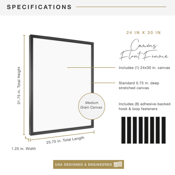 MCS Floating Frame with Canvas Included, Art Frames for Canvas Paintings with Adhesive Fasteners and Hanging Hardware, Walnut Woodgrain, 18 x 24 Inch 18x24