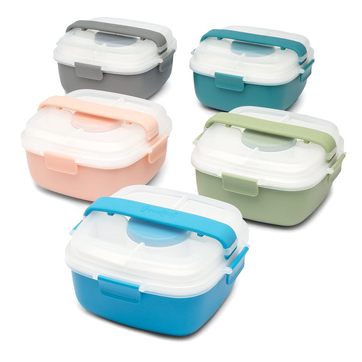 Goodful Stackable Lunch Box Container, Bento Style Food Storage with Removeable Compartments for Sandwich, Snacks, Toppings & Dressing, Leak-Proof and Made without BPA, 56-Ounce, Teal Adult Size