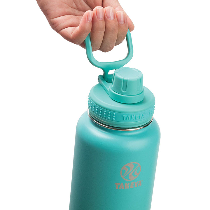 Takeya Actives 40 oz Vacuum Insulated Stainless Steel Water Bottle with Spout Lid, Premium Quality, Teal