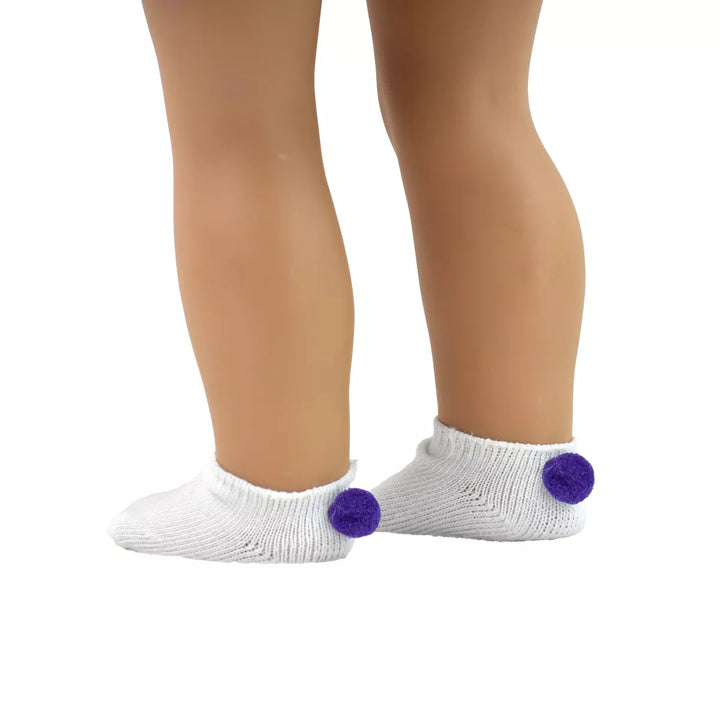 Sophia’S Ankle Socks with Pom-Poms for 18” Dolls, White/Purple