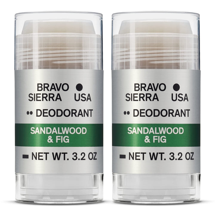 Aluminum-Free Natural Deodorant for Men by Bravo Sierra, 2-Pack - Long Lasting All-Day Odor and Sweat Protection - Sandalwood & Fig, 3.2 oz - Paraben-Free, Baking Soda Free, Vegan & Cruelty-Free