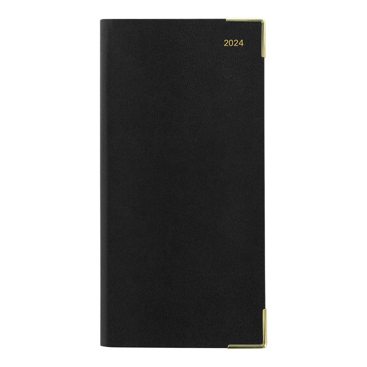 Letts of London Classic Monthly Planner, 13 Months, January 2024 to January 2025, Month-to-View, Horizontal, Gold Corners, Slim Size, 6.625" x 3.25", Black (C12SBK-24)