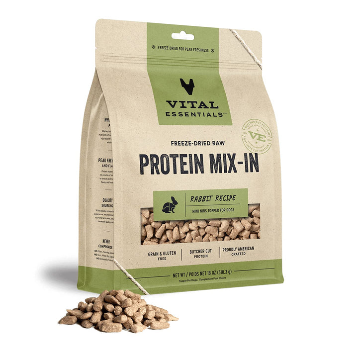 Vital Essentials Freeze Dried Raw Protein Mix-in Dog Food Topper, Rabbit Mini Nibs Topper for Dogs, 18 oz 1.13 Pound (Pack of 1)