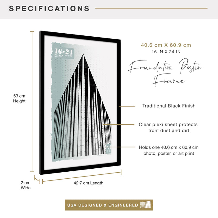 MCS Foundation 20x27 Poster Frame Traditional Black, Vertical & Horizontal Wall Hanging Large Picture Frame for Photos, Posters & Art Prints (1-Pack) Single