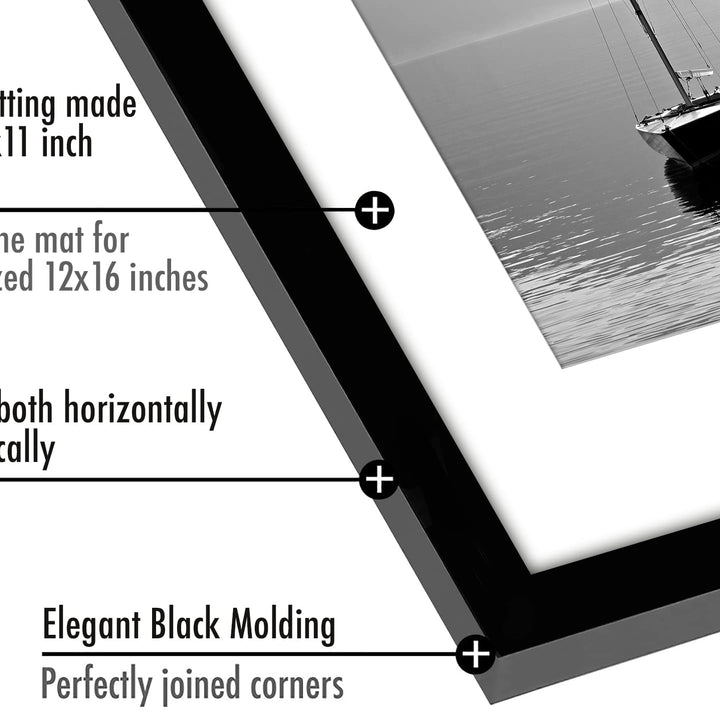 Americanflat 12x16 Picture Frame with Polished Plexiglass - Set of 5 - Use as 8.5x11 Frame with Mat or 12x16 Frame Without Mat - Galleria Collection - Gallery Wall Frame Set for Wall Display - White