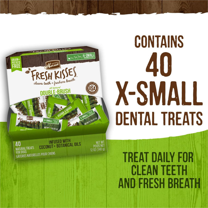 Merrick Fresh Kisses Natural Dental Chews Infused With Coconut And Botanical Oils For Tiny Dogs 5-15 Lbs - 33 ct. Bag