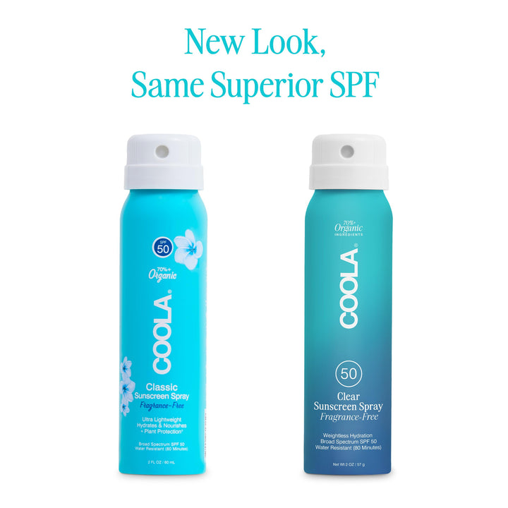 COOLA Organic Sunscreen SPF 50 Sunblock Spray, Dermatologist Tested Skin Care For Daily Protection, Vegan and Gluten Free, Fragrance Free 2 Fl Oz (Pack of 1)