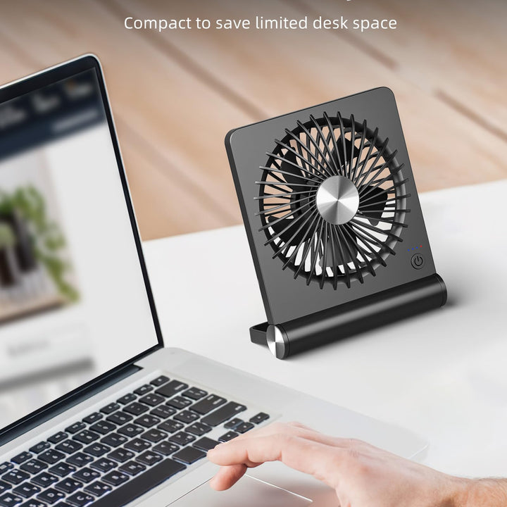 Koonie Portable Desk Fan, 3.5-20hrs Battery Operated Small USB Fan with Ultra Quiet 220 Tilt Folding, Rechargeable Personal Fan with 3 Speeds Strong Wind for Home Office Desktop, Black