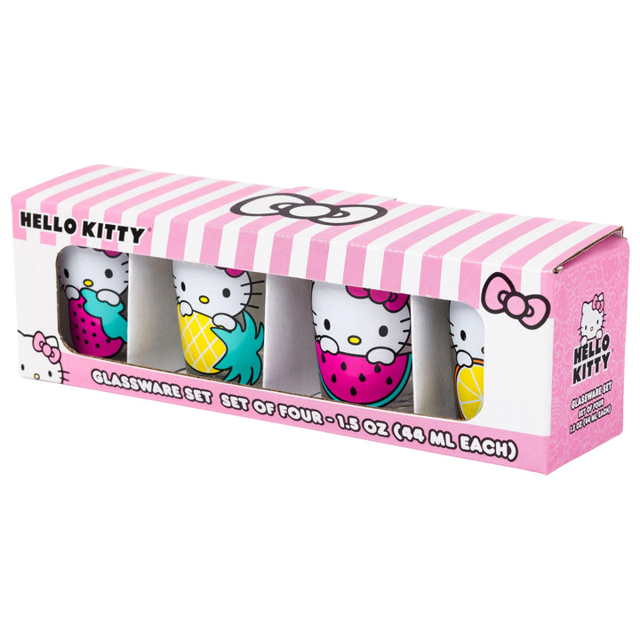 Silver Buffalo Sanrio Hello Kitty Fruit 4 Pack Mini Glass Set, 1.5 Ounces